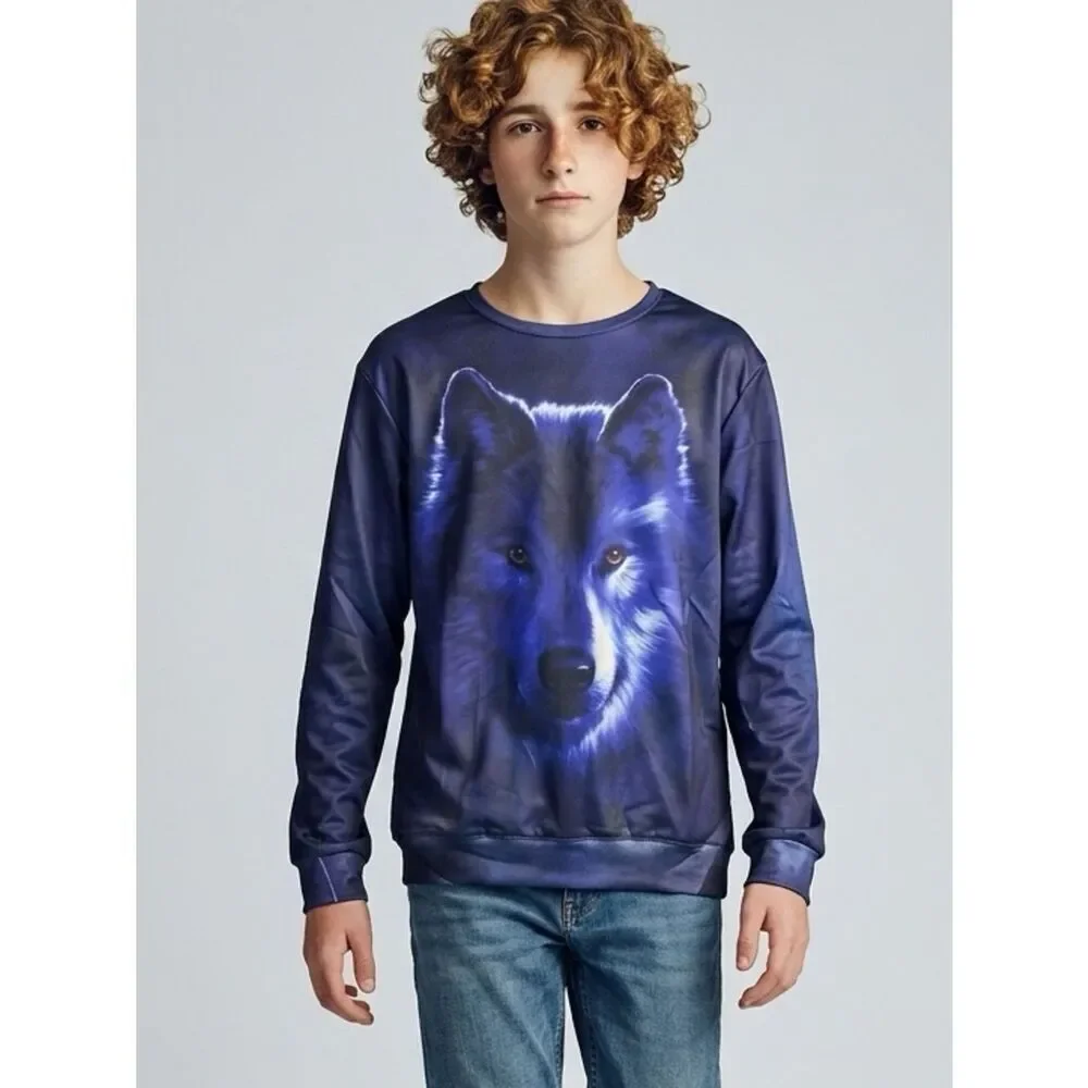 NWT Unisex Blue Graphic Fox Face Sweatshirt- Size 3XL